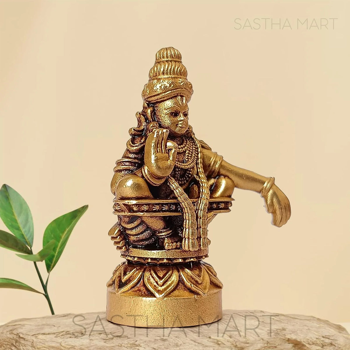 Brass Lord Ayyappa Idol with Gold Finish – Handcrafted Swami Manikandan Murti for Daily Puja & Abhishekam