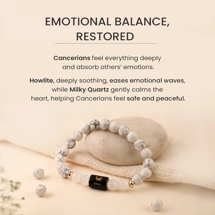 Karkataka (Cancer) Rashi Crystal Bracelet-Natural Moonstone, Rose Quartz, Amethyst, Labradorite & Evil Eye for Emotional Balance & Protection