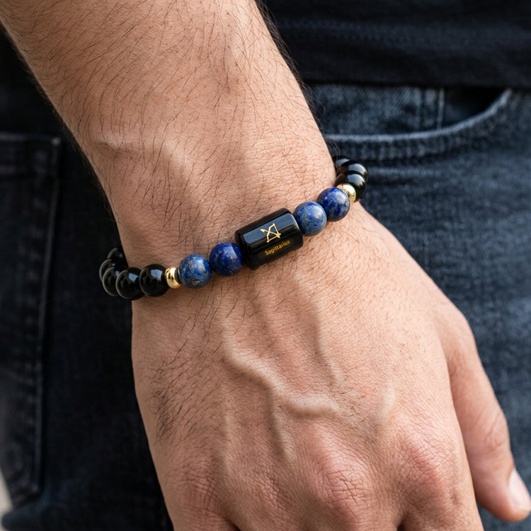Dhanu (Sagittarius) Rashi Crystal Bracelet-Multi-Gemstone Bracelet with Citrine, Tiger Eye, Sodalite & Evil Eye Protection for Men and Women