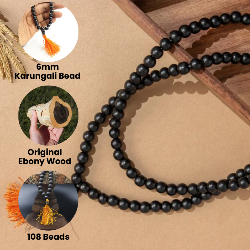 Original Karungali Malai (108+1 Beads) – Certified Pure Black Ebony Wood Mala for Men & Women – Energized Japa & Meditation Garland for Protection & Positive Energy