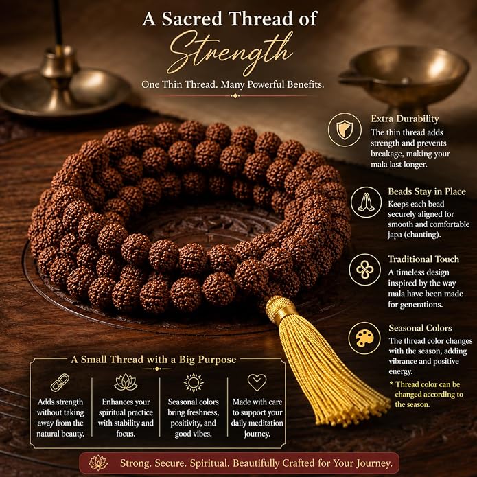 Natural 5 Mukhi Rudraksha Mala 108 Beads for Men & Women | Original Rudraksha Japa Mala for Meditation, Yoga, Puja & Mantra Chanting.