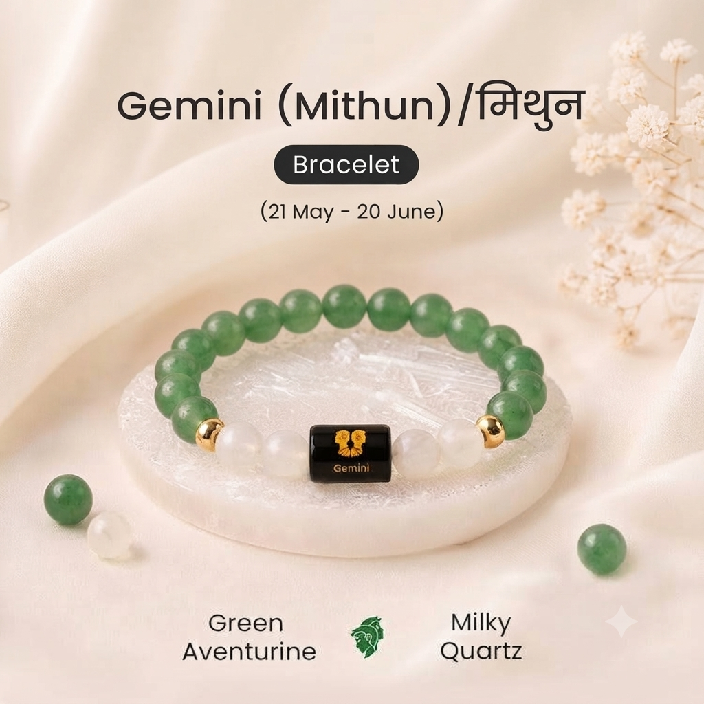 Mithun (Gemini) Rashi Crystal Bracelet-Natural Beads for Clarity, Abundance & Protection