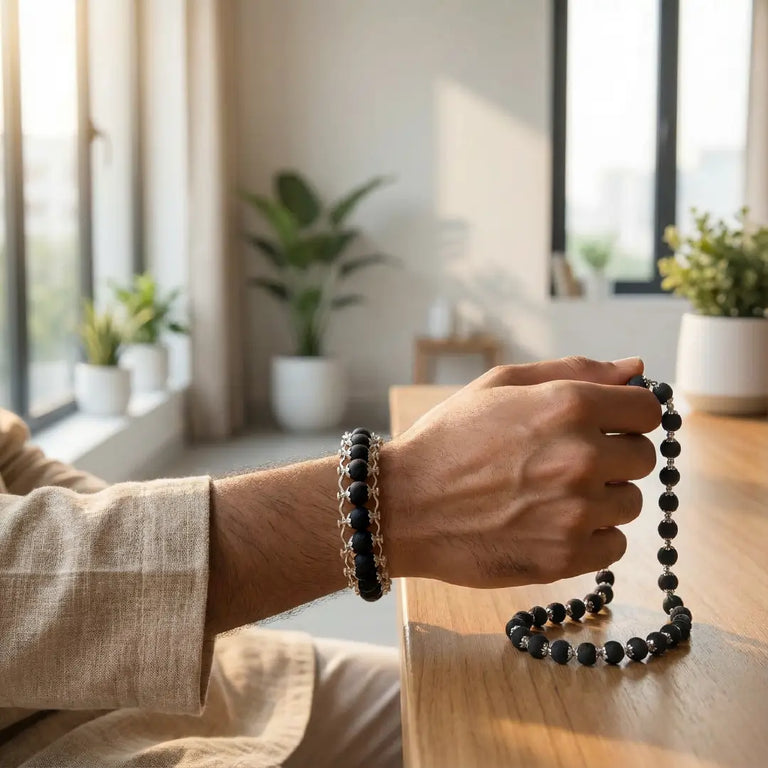 Original Karungali Mala and Bracelet Combo Set with Pure Silver Capping – Natural Ebony Wood Spiritual Jewelry Set for Men & Women