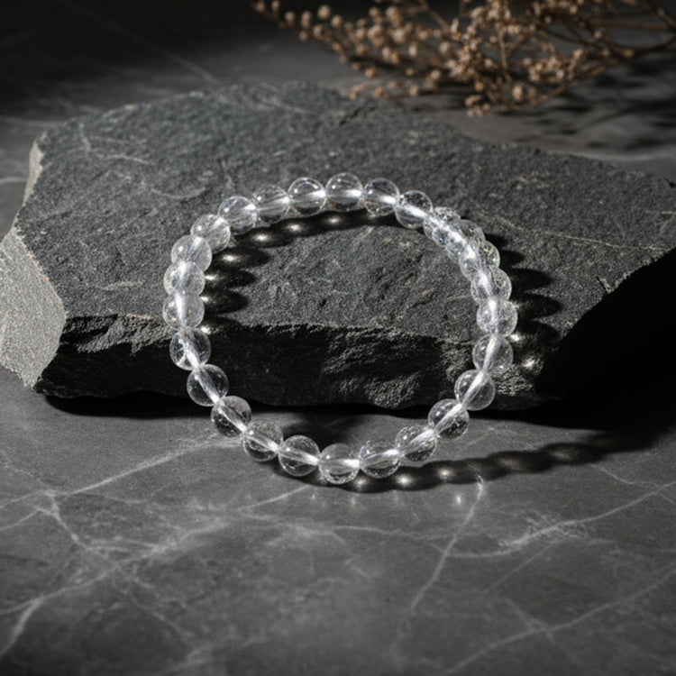 Premium 100% Pure Natural Spatika (Clear Quartz) Healing Bracelet - Energized Crystal for Focus & Peace