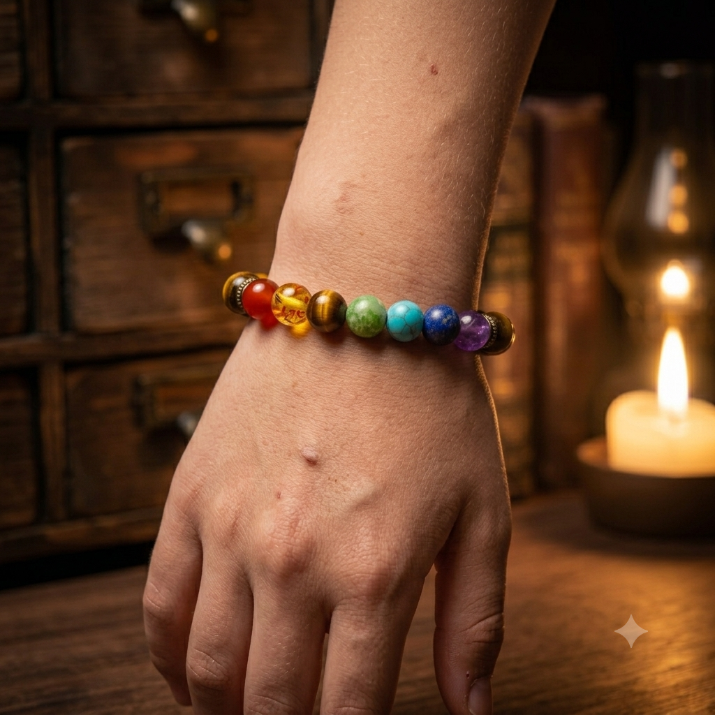 Natural Tiger Eye & 7 Chakra Healing Crystal Stone Bracelet for Men & Women-Protection, Grounding & Inner Balance