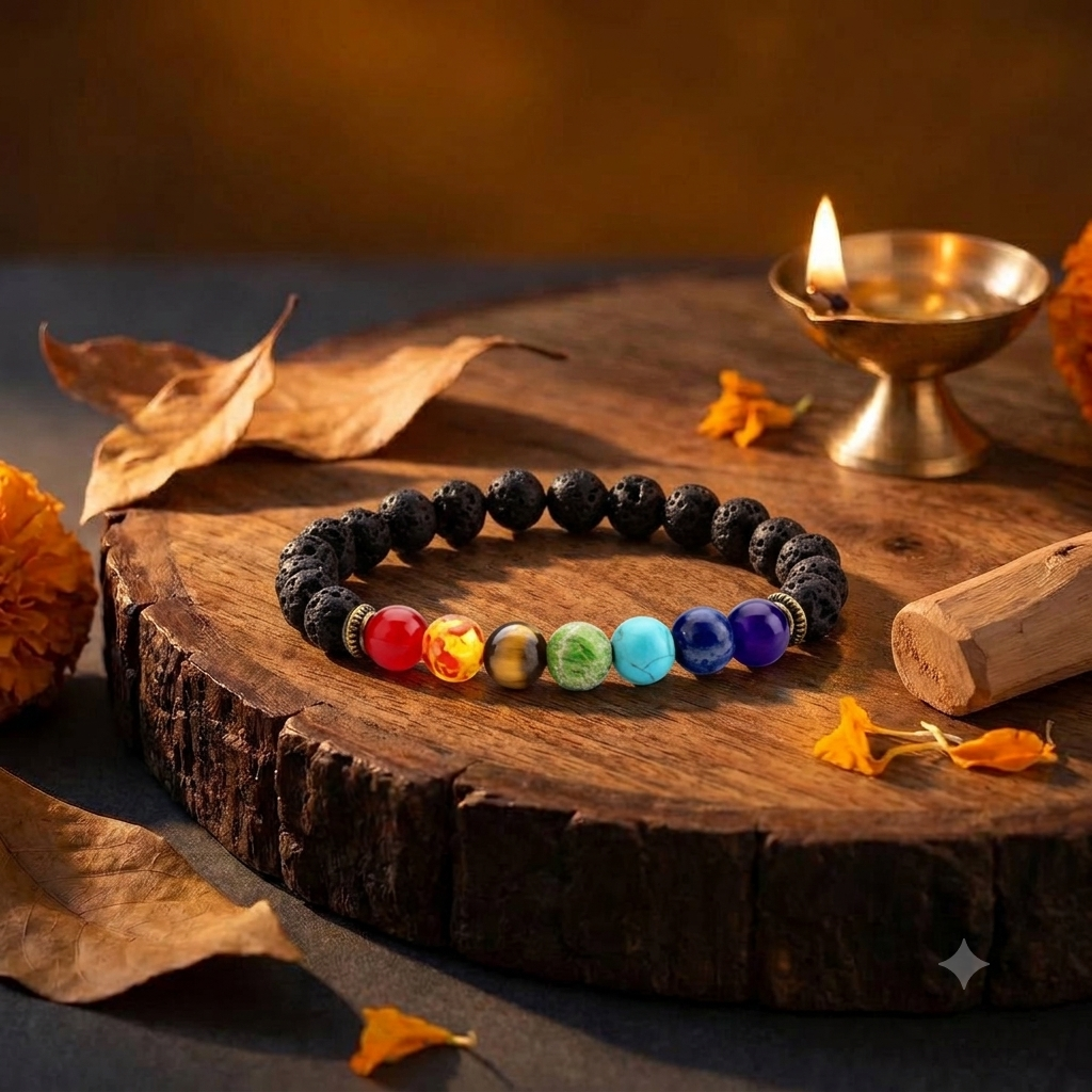 Original 7 Chakra Healing Crystal Bracelet with Volcanic Lava Beads | Stretchable Unisex Energy Alignment & Aromatherapy Diffuser Bracelet