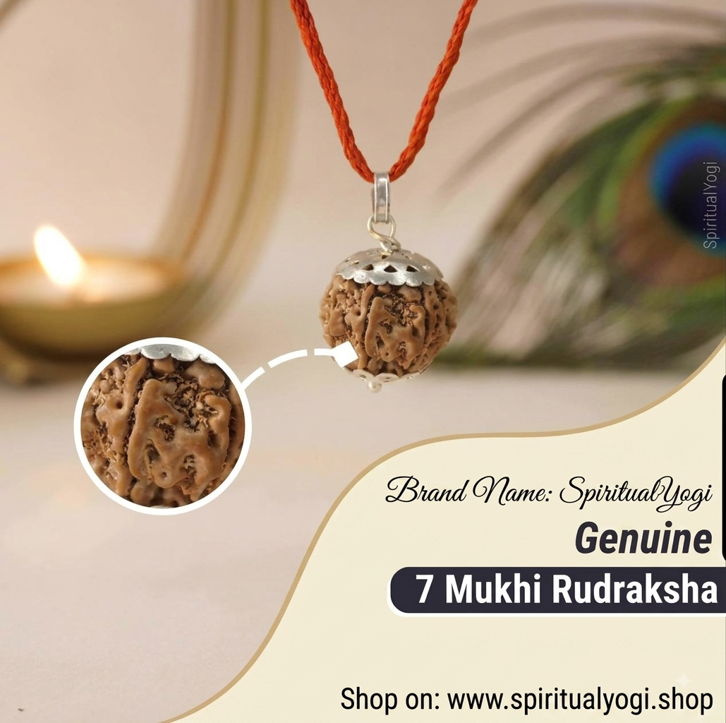 Original 7 Mukhi Nepali Rudraksha Pendant in Silver Capping – Sacred Mahalakshmi Bead for Wealth, Luck & Stress Relief(15mm to 19mm)
