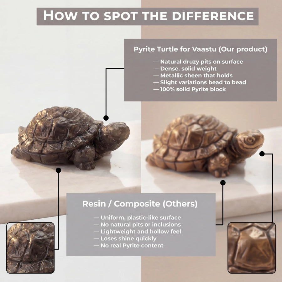 Natural Pyrite Turtle Figurine for Vastu & Hand-Carved Pyrite Tortoise for Wealth, Protection, and Stability