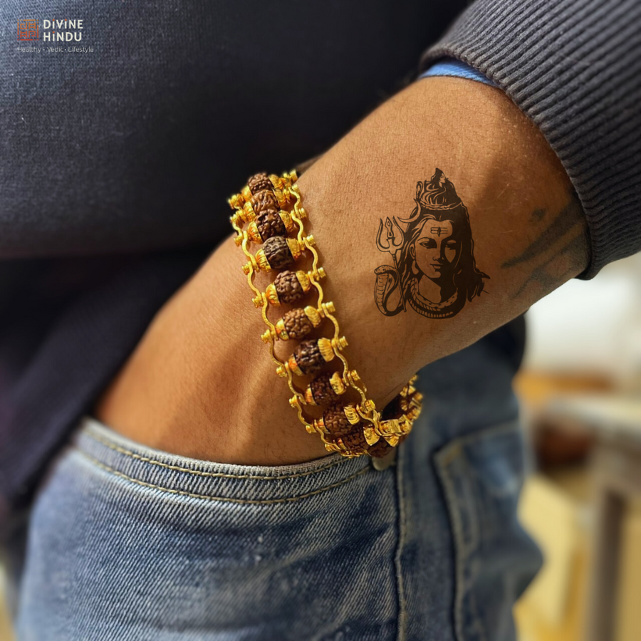 Pure Silver & Gold-Plated Rudraksha Link Chain Bracelets with Fold-Over Clasp for Men & Women – Durable & Stylish Everyday Wear