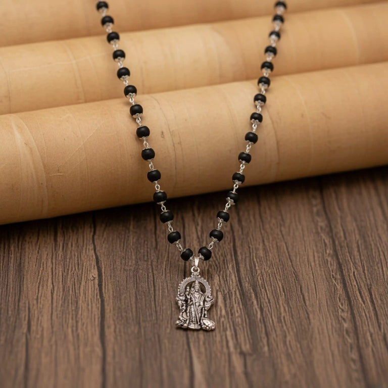 Original Karungali Mala with Pure Silver Capping & Lord Murugan Pendant | Natural Black Ebony Wood Chain for Men & Women