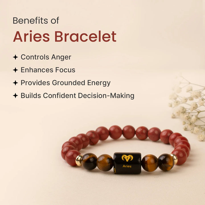 Mesh (Aries) Rashi Crystal Bracelet-Mesh Rashi Zodiac Healing Crystal Bracelet for Aries (Energy & Confidence)