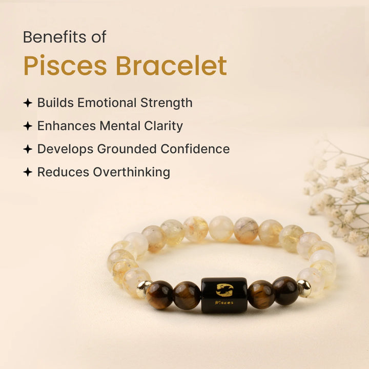 Meen (Pisces) Rashi Crystal Bracele-Natural Amethyst, Aquamarine & Obsidian for Intuition, Calm & Positivity