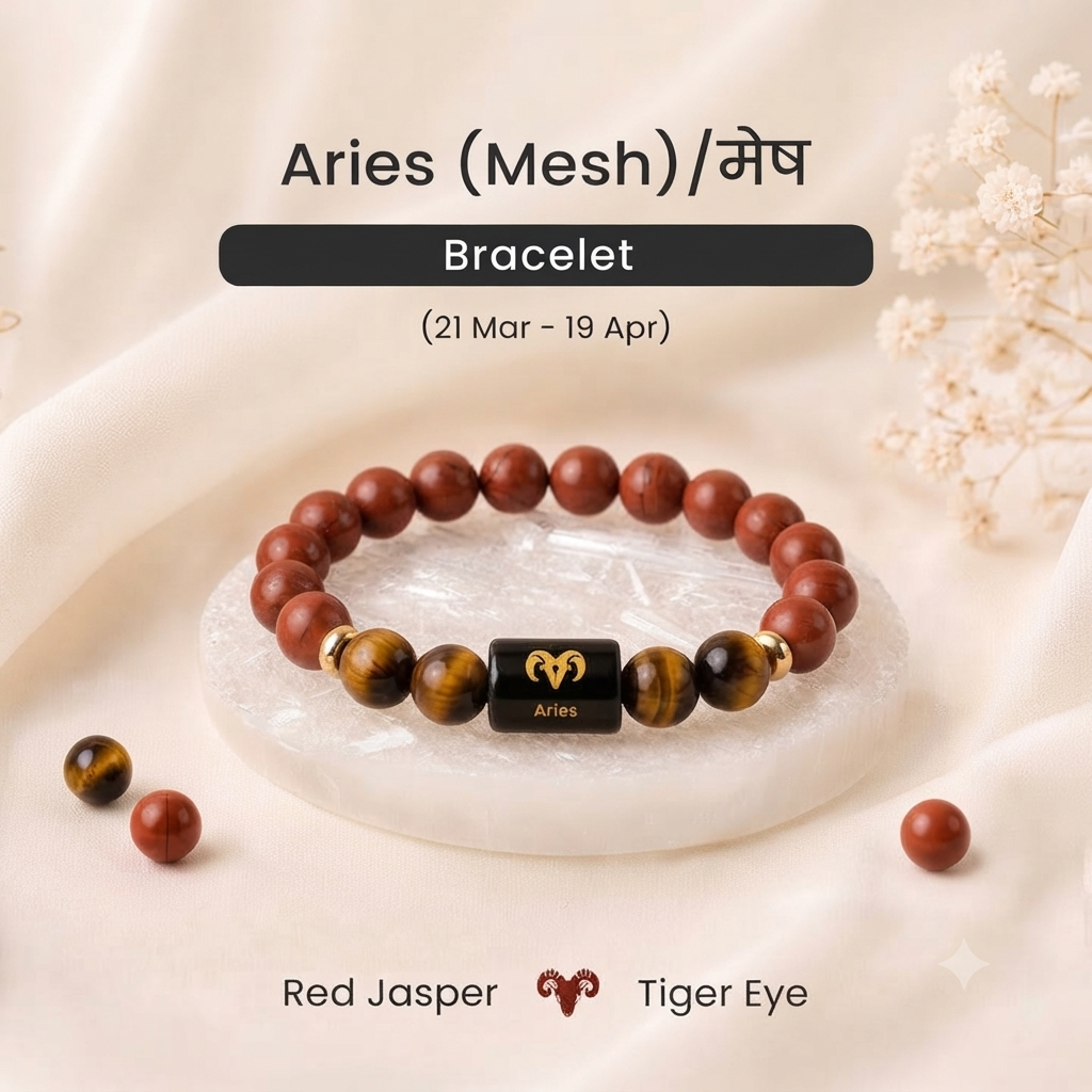Mesh (Aries) Rashi Crystal Bracelet-Mesh Rashi Zodiac Healing Crystal Bracelet for Aries (Energy & Confidence)