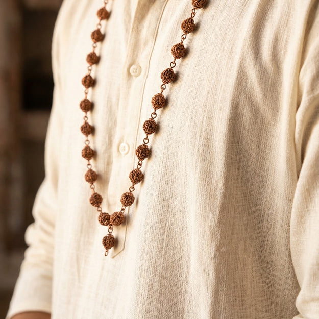 Original 5 Mukhi Rudraksha Mala in Pure Copper Wire (54+1 Guru Bead) – Handcrafted Natural Panchamukhi Japa Mala for Daily Wear, Chanting & Meditation