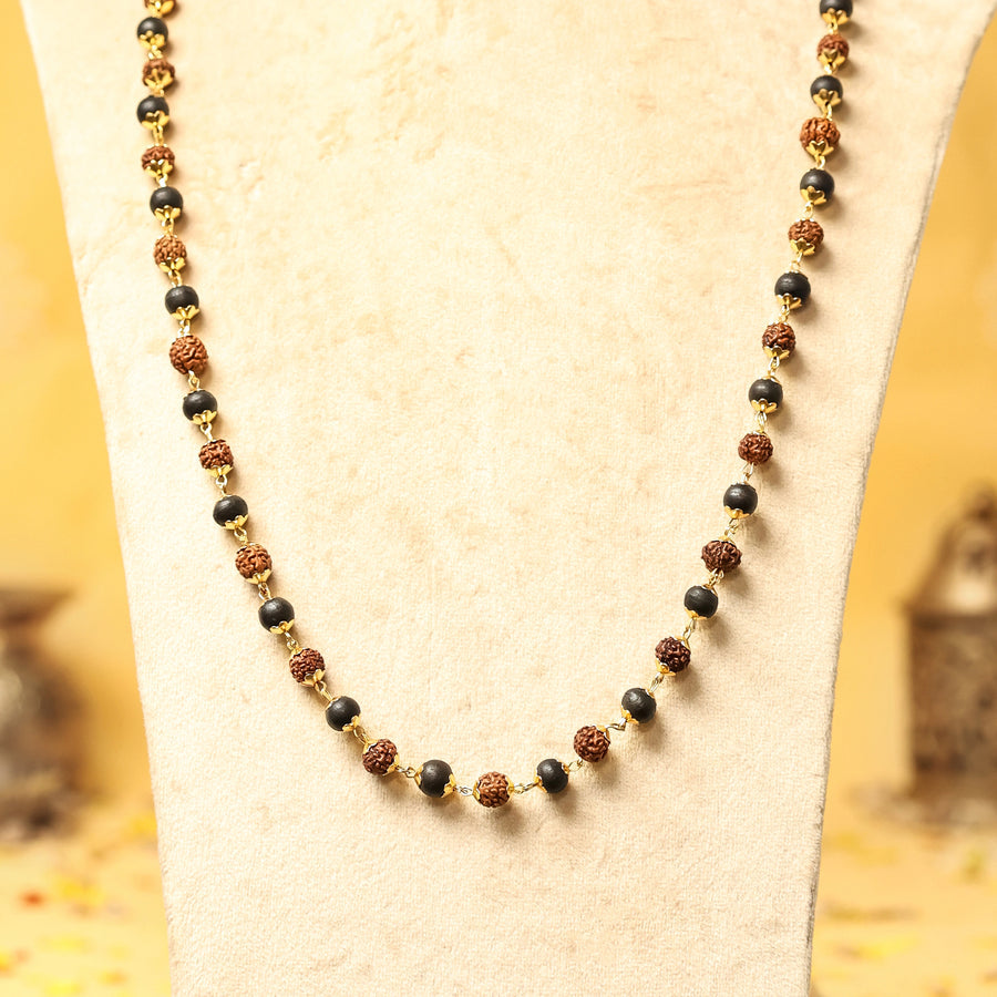 Original Government Certified Rudraksha & Ebony Karungali Silver Capped Mala (54 Beads)for Daily Wear & Jaap