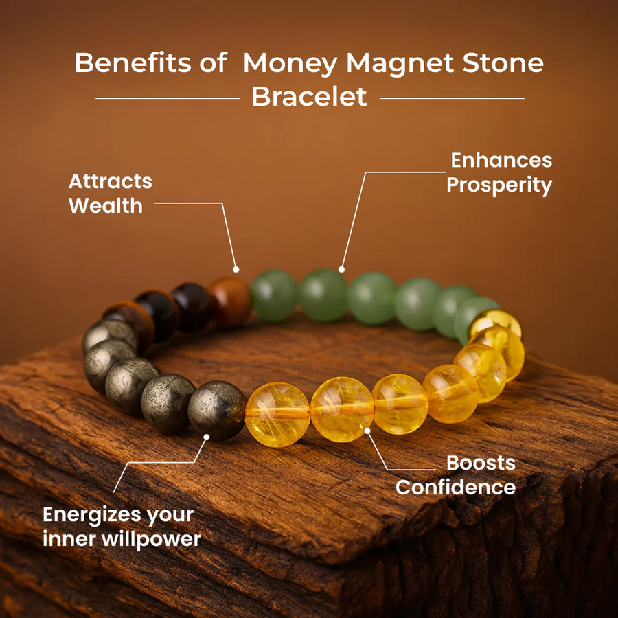 Money Magnet Wealth Bracelet – Genuine Pyrite, Citrine & Green Aventurine Beaded Bracelet for Prosperity, Abundance & Success (Natural Gemstones)