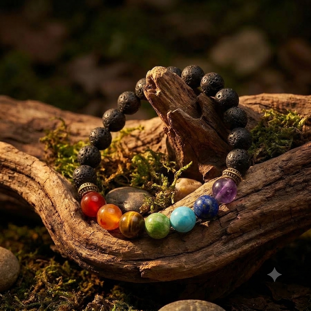 Original 7 Chakra Healing Crystal Bracelet with Volcanic Lava Beads | Stretchable Unisex Energy Alignment & Aromatherapy Diffuser Bracelet