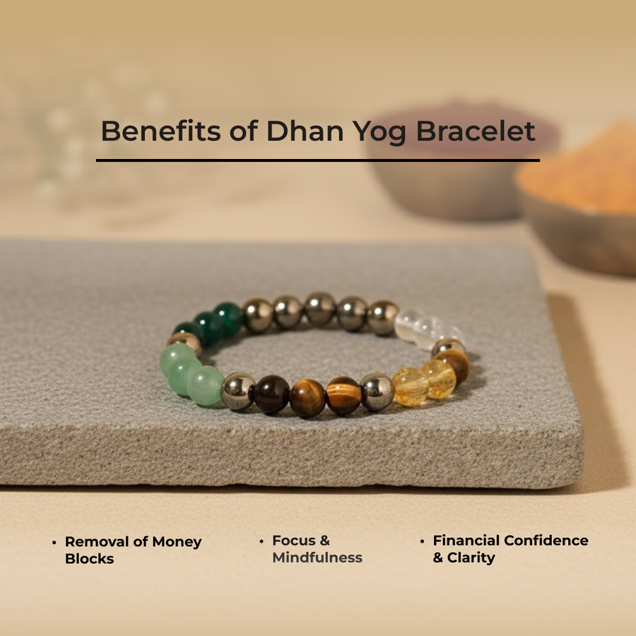 Original Dhanyog Bracelet for Wealth & Prosperity – Natural Crystal Energized Dhanyog Bracelet – Powerful Money Attraction & Good Luck Healing Stones