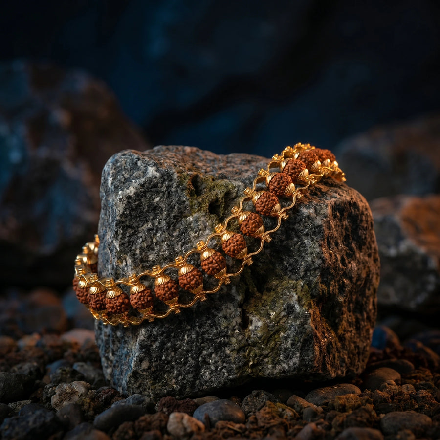 Pure Silver & Gold-Plated Rudraksha Link Chain Bracelets with Fold-Over Clasp for Men & Women – Durable & Stylish Everyday Wear