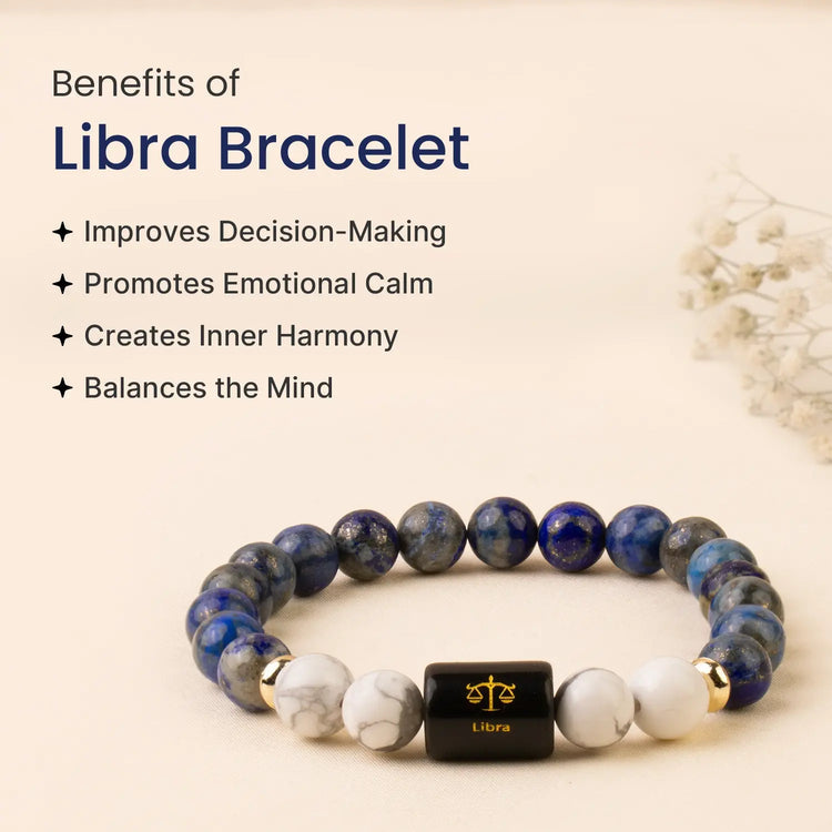 Tula (Libra) Rashi-Zodiac Healing Crystal Bracelet with Rose Quartz, Green Aventurine, Lapis Lazuli, Tiger’s Eye & Evil Eye for Love, Balance & Protection