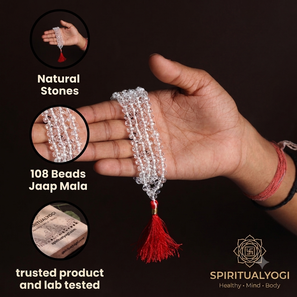 Natural Sphatik Jaap Mala – 100% Original for Meditation, Healing & Chanting (Lab Tested)