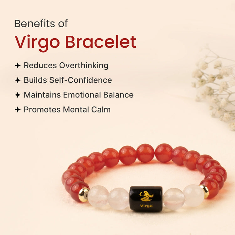 Kanya (Virgo) Rashi Zodiac Crystal Bracelet - Natural Lepidolite, Green Jade, Amazonite, Moss Agate & Fluorite Beads for Calm, Balance, and Focus