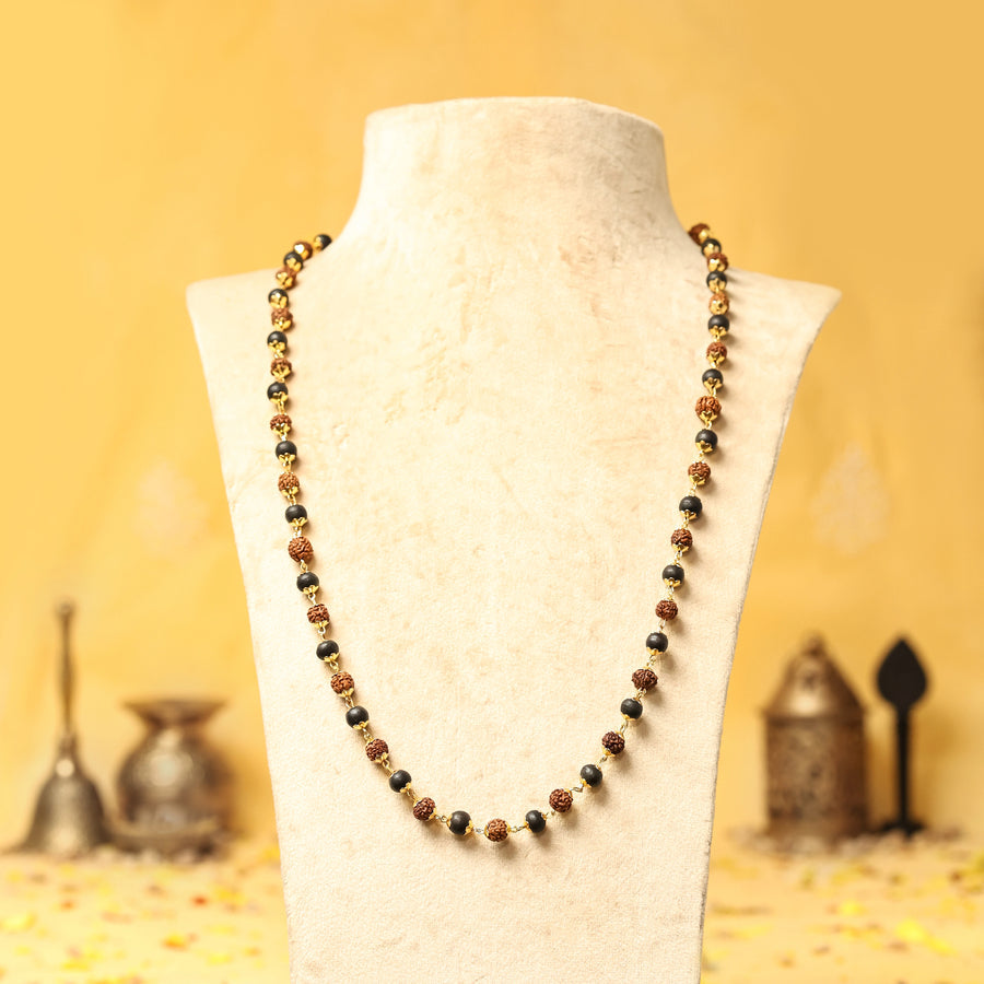 Original Government Certified Rudraksha & Ebony Karungali Silver Capped Mala (54 Beads)for Daily Wear & Jaap