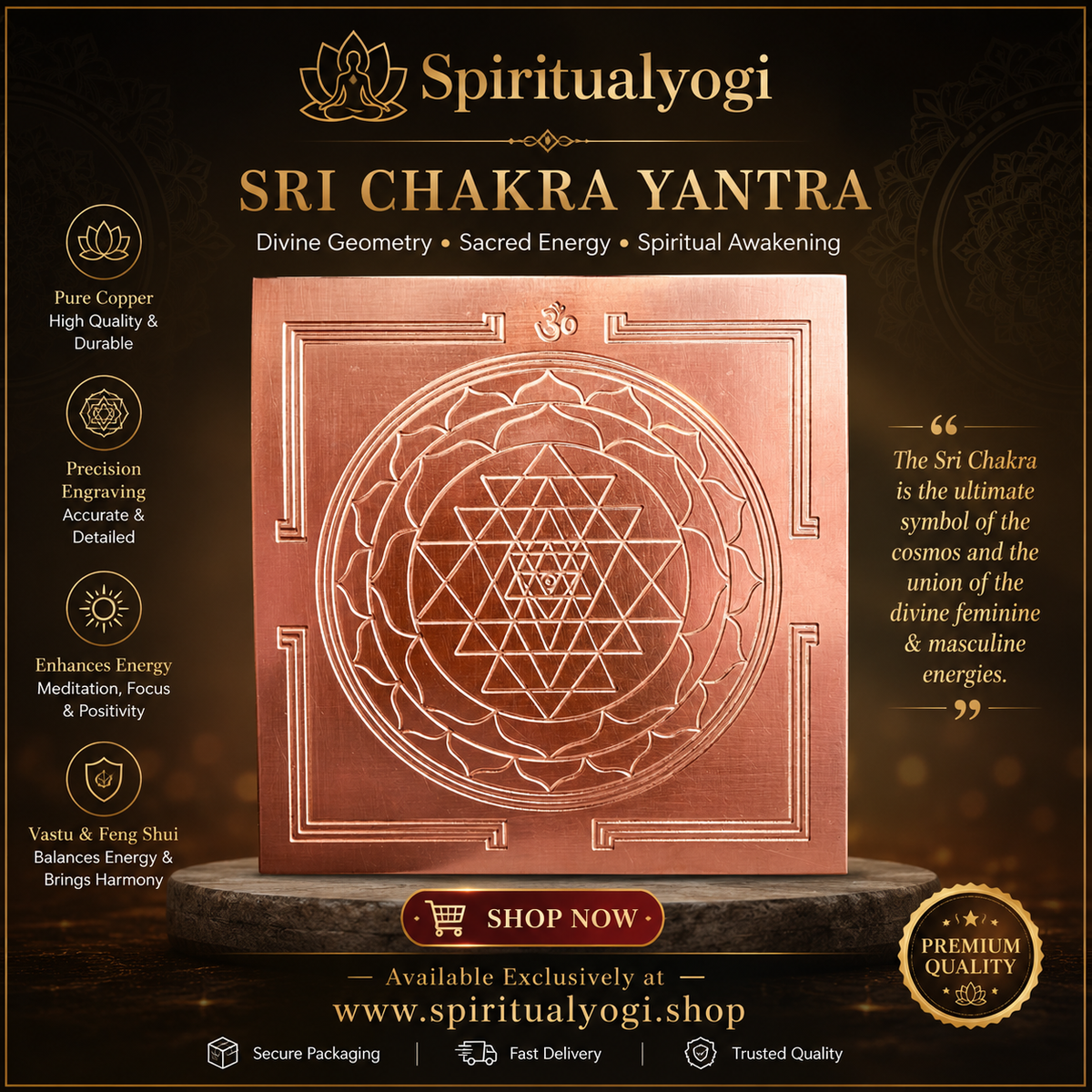 Premium Pure Copper Sri Chakra Yantra | Sacred Geometry for Meditation, Spirituality, Vastu & Pooja