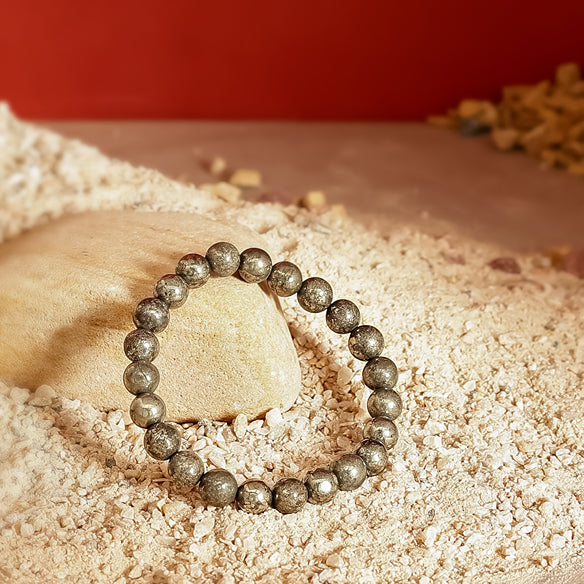 Natural Pyrite Beaded Bracelet – 8mm Genuine Fool’s Gold Stone Beads for Wealth, Abundance & Protection – Unisex Stretch Bracelet