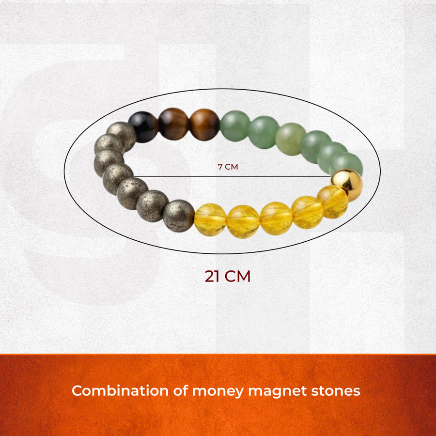Money Magnet Wealth Bracelet – Genuine Pyrite, Citrine & Green Aventurine Beaded Bracelet for Prosperity, Abundance & Success (Natural Gemstones)