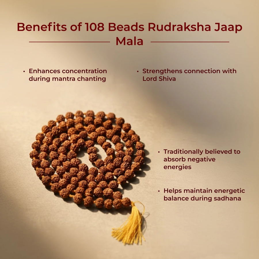 Original 5 Mukhi Rudraksha Mala (108+1 Beads, [Size, e.g., 8mm]) – Certified Natural Panchmukhi Japamala for Meditation, Daily Chanting & Astrological Healing