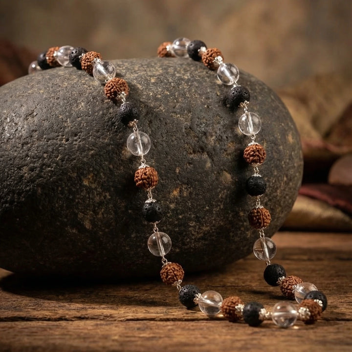 German Silver Cap Rudraksha karungali Spatika Maala 6mm