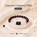 Makar (Capricorn) Rashi - Zodiac Healing Crystal Bracelet with Pyrite, Garnet, Smoky Quartz, Amethyst, Moonstone & Evil Eye for Career Success, Ambition & Protection