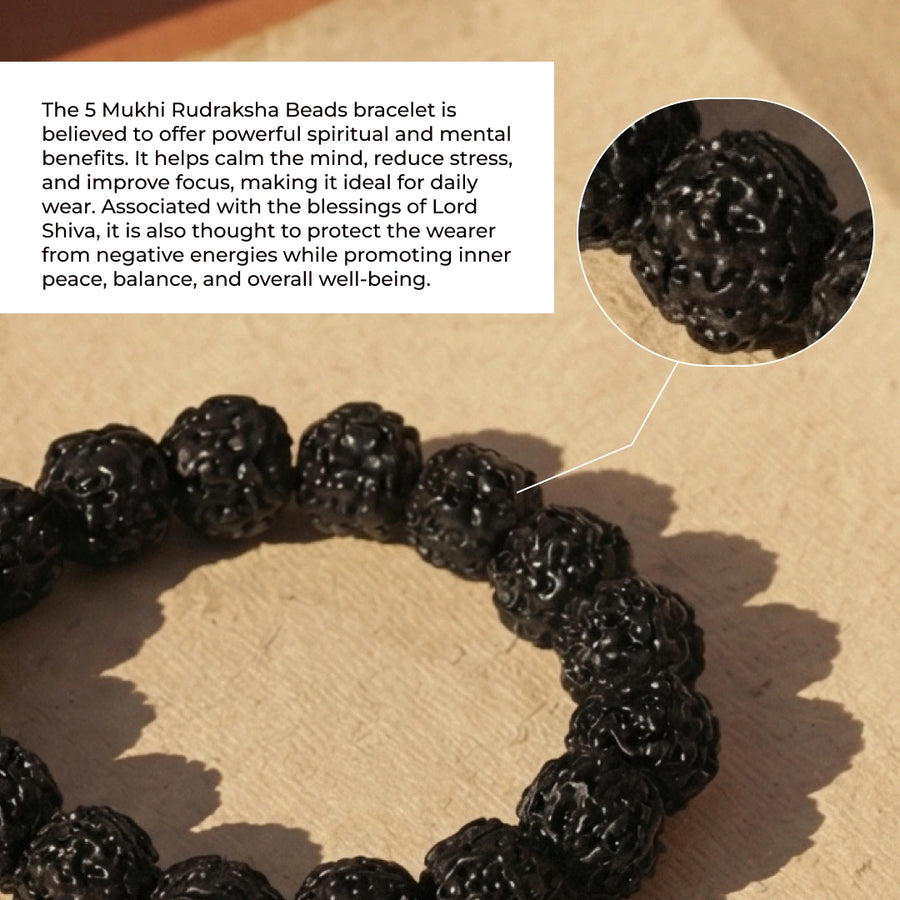 Original 5 Mukhi Rudraksha Bracelet for Meditation, Peace & Energy Protection(Unisex)