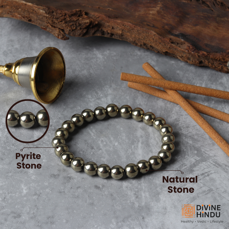 Natural Golden Pyrite Wealth Bracelet (8mm Beads) – Certified "Fool’s Gold" Money Magnet Healing Crystal for Prosperity, Abundance & Success – Unisex Stretch Bracelet