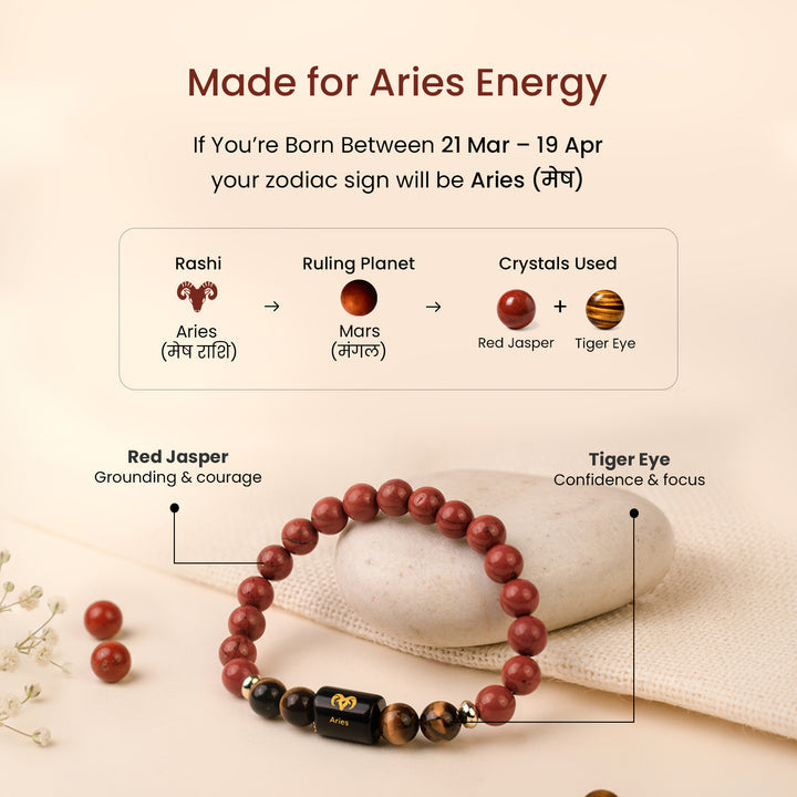 Mesh (Aries) Rashi Crystal Bracelet-Mesh Rashi Zodiac Healing Crystal Bracelet for Aries (Energy & Confidence)