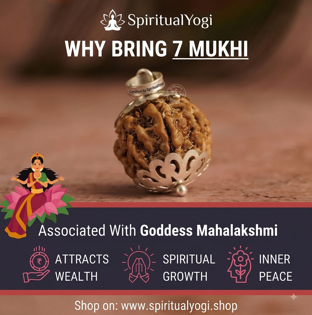 Original 7 Mukhi Nepali Rudraksha Pendant in Silver Capping – Sacred Mahalakshmi Bead for Wealth, Luck & Stress Relief(15mm to 19mm)