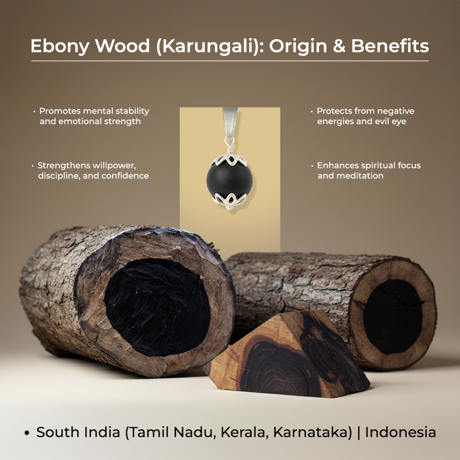 Original Karungali Bracelet for Men & Women – Natural Black Ebony Wood Beads Stretch Bracelet for Spiritual Protection, Grounding & Positive Energy