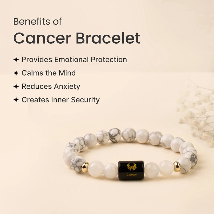 Karkataka (Cancer) Rashi Crystal Bracelet-Natural Moonstone, Rose Quartz, Amethyst, Labradorite & Evil Eye for Emotional Balance & Protection