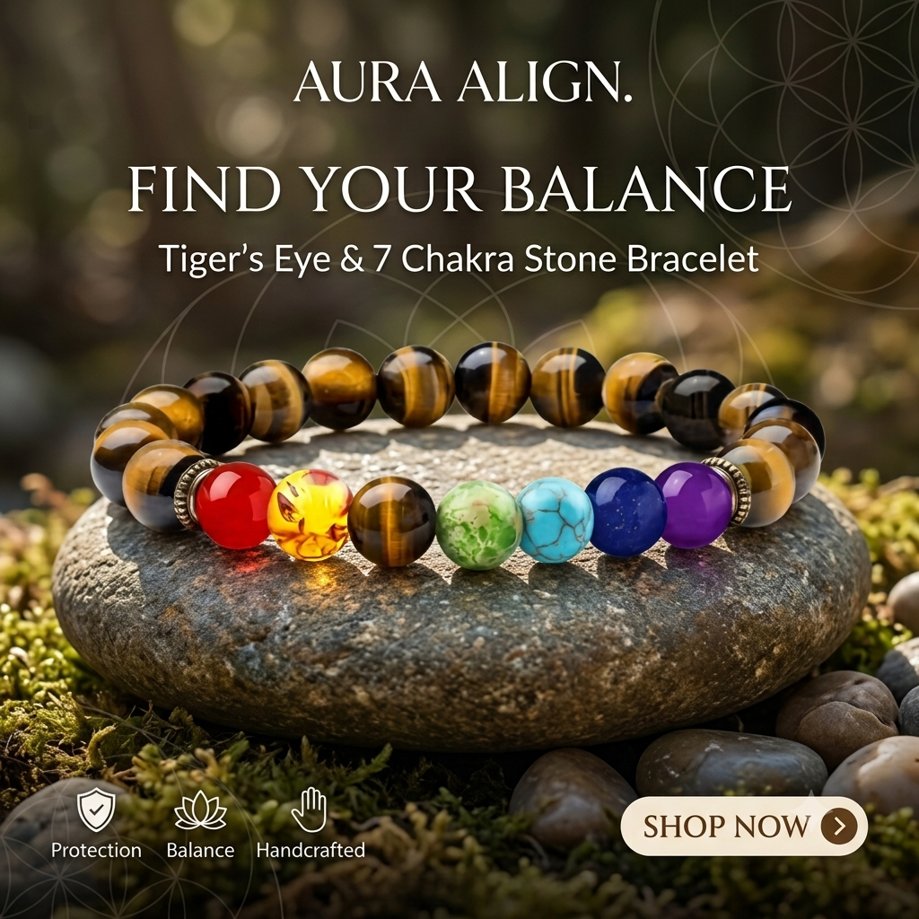 Natural Tiger Eye & 7 Chakra Healing Crystal Stone Bracelet for Men & Women-Protection, Grounding & Inner Balance