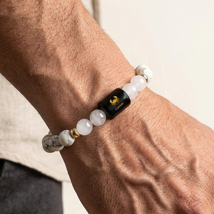 Karkataka (Cancer) Rashi Crystal Bracelet-Natural Moonstone, Rose Quartz, Amethyst, Labradorite & Evil Eye for Emotional Balance & Protection
