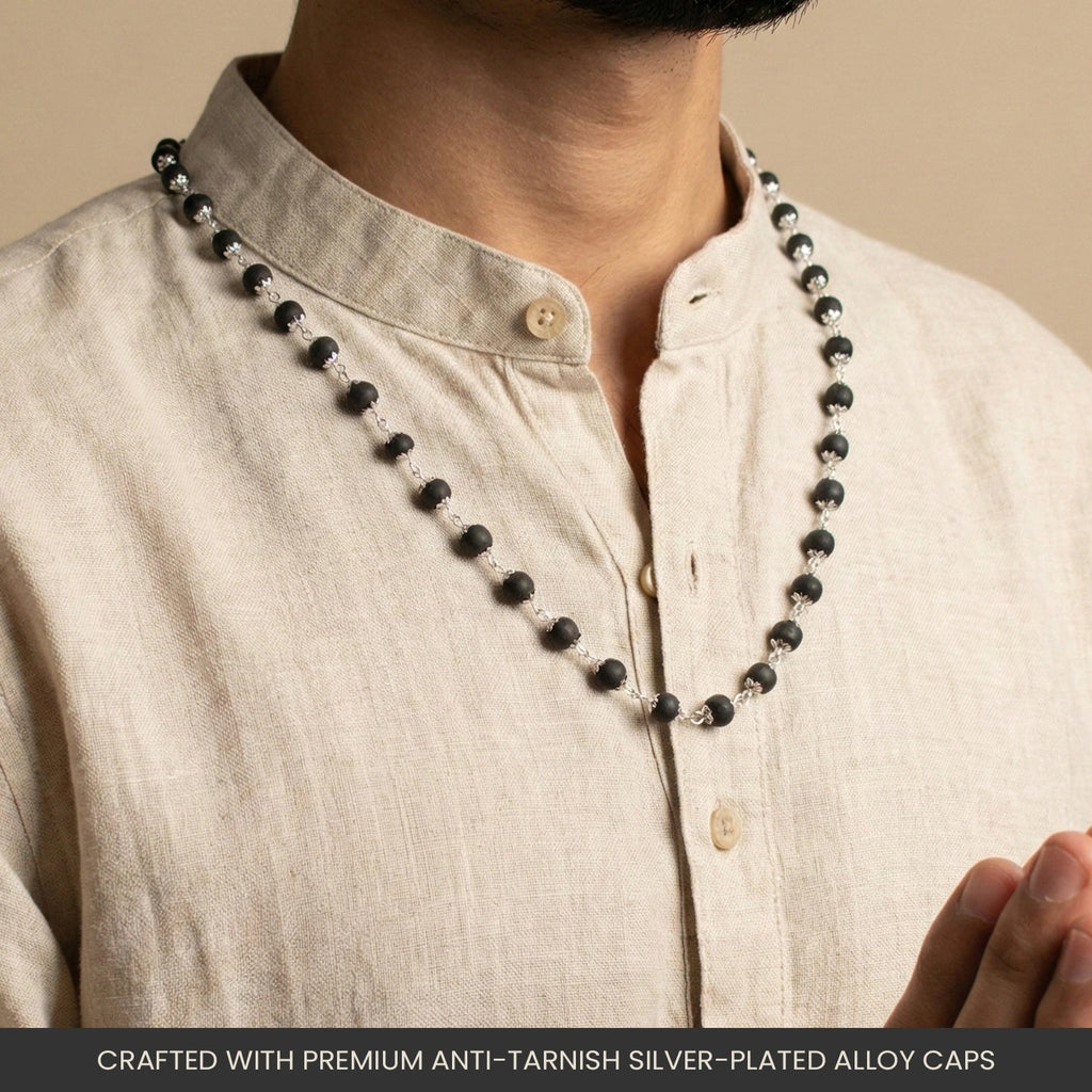 Original Silver Plated Karungali Malai (54 Beads) – Natural Black Ebony Wood Mala with Silver Capping for Protection, Success & Positive Energy (Unisex)