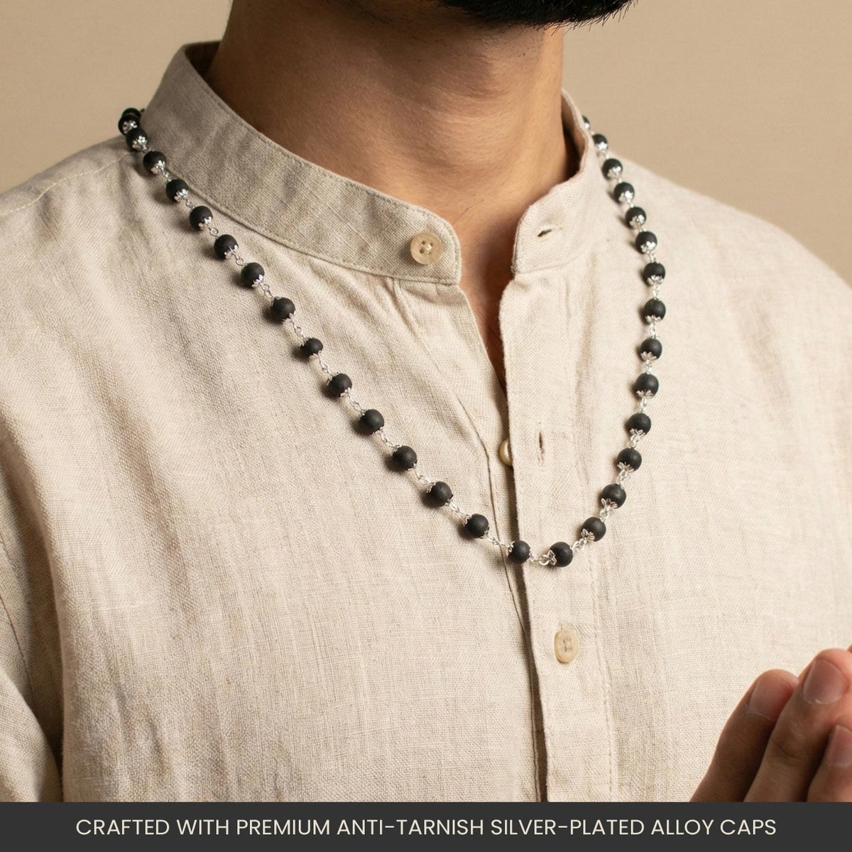 Original Silver Plated Karungali Malai (54 Beads) – Natural Black Ebony Wood Mala with Silver Capping for Protection, Success & Positive Energy (Unisex)