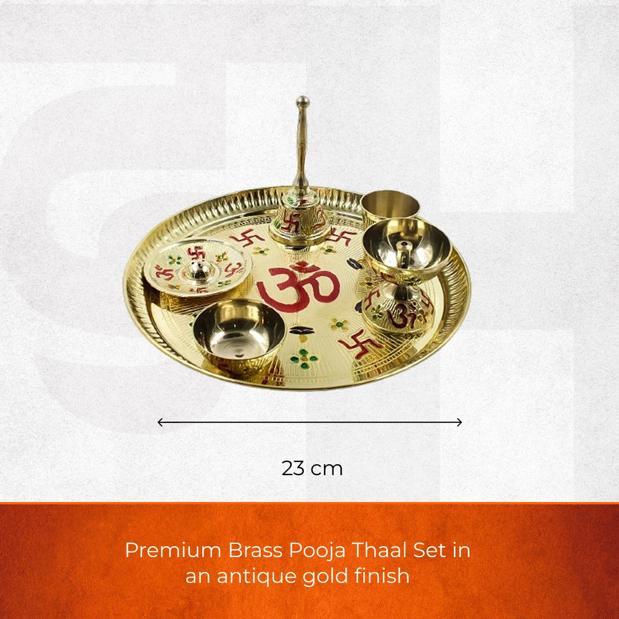 6-Piece Antique Brass Pooja Thali Set for Daily Puja, Festivals & Housewarming
