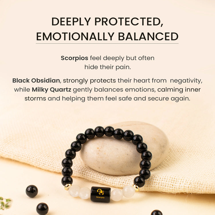Vrishchika (Scorpio) Rashi Healing Crystal Bracelet with Black Obsidian, Garnet, Labradorite, Rose Quartz & Evil Eye for Passion, Intuition & Protection