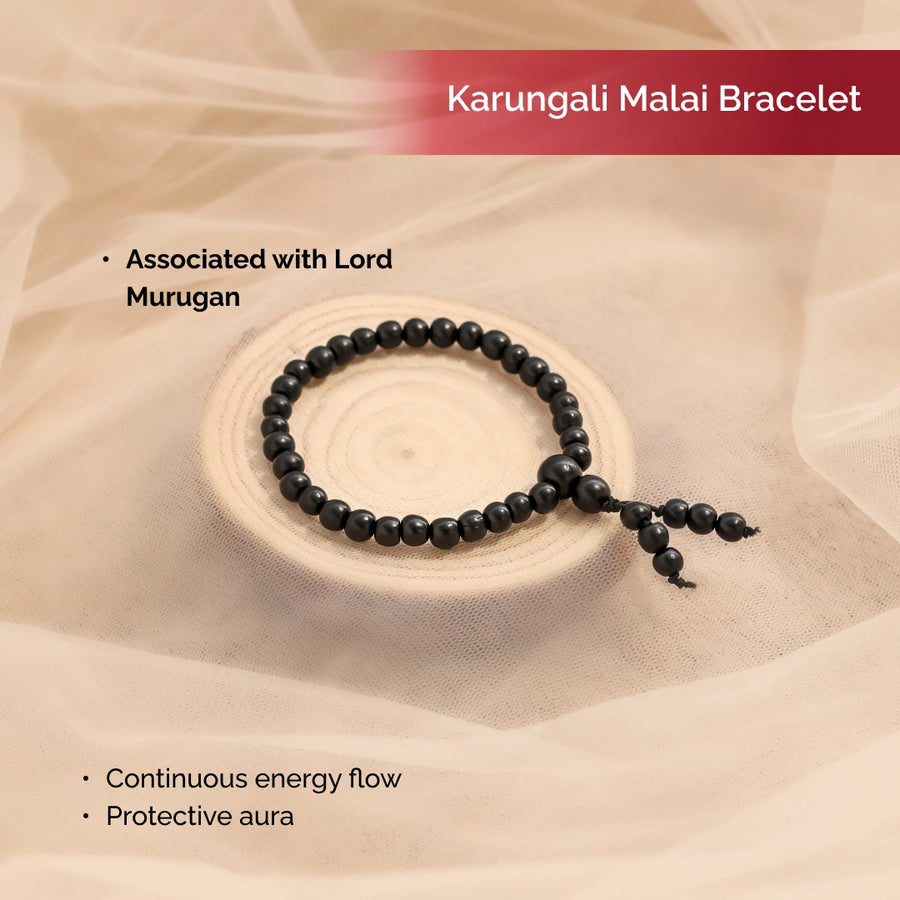 Original Karungali Bracelet – Natural Black Ebony Wood Beads with Guru Bead & Tassel for Spiritual Protection & Positive Energy (Unisex)