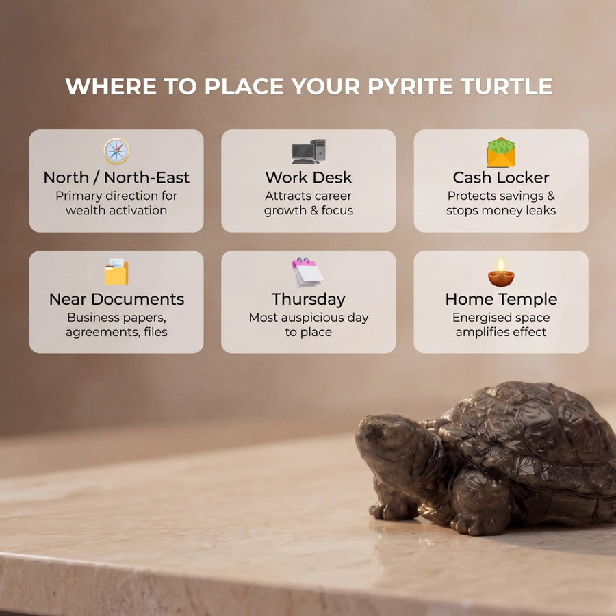 Natural Pyrite Turtle Figurine for Vastu & Hand-Carved Pyrite Tortoise for Wealth, Protection, and Stability