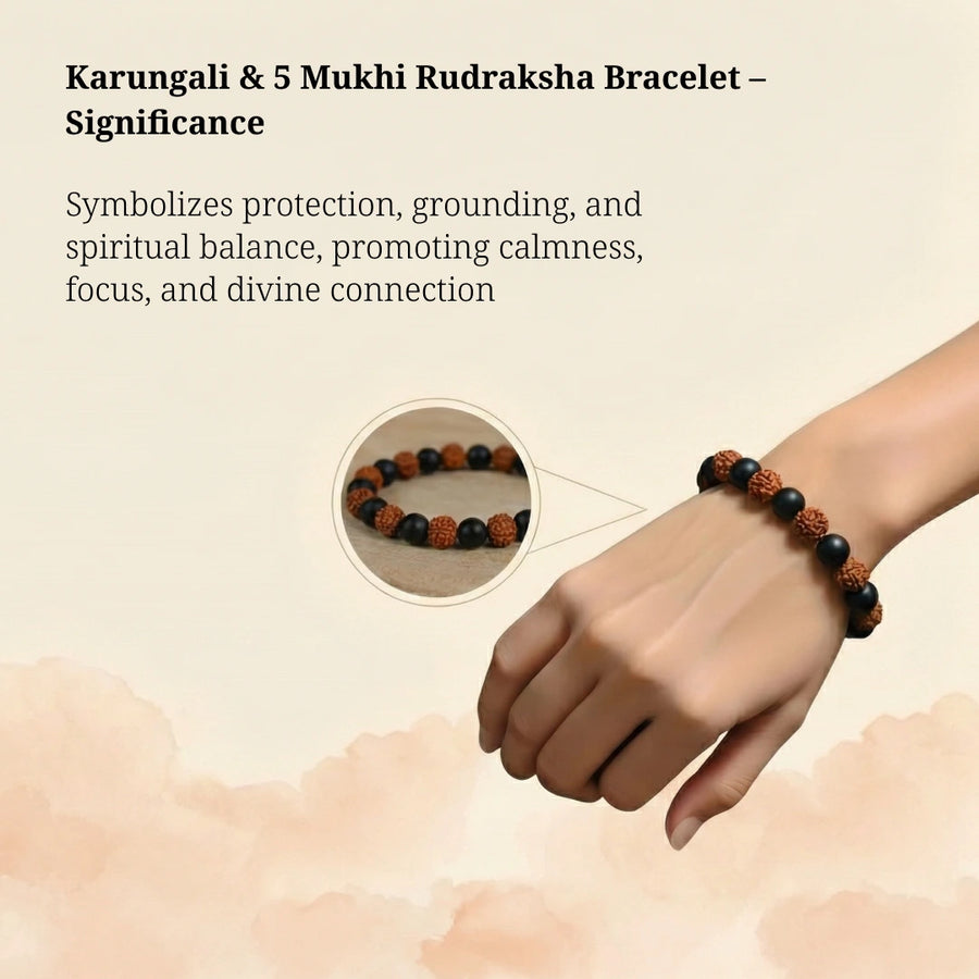 Original Natural Rudraksha & Karungali Wood Bracelet for Men and Women – Authentic Panchamukhi & Ebony Beads for Positive Energy, Protection & Focus