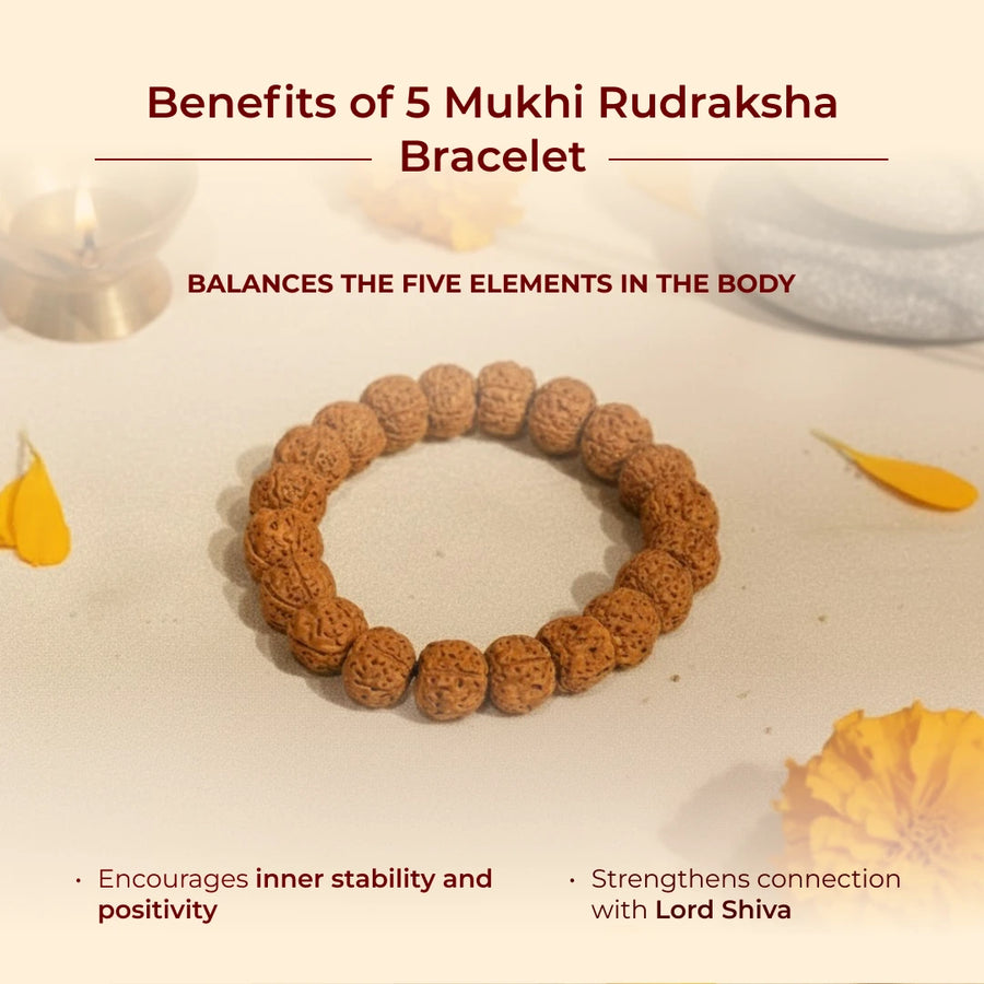 Original 5 Mukhi Rudraksha Bracelet for Meditation, Peace & Energy Protection(Unisex)