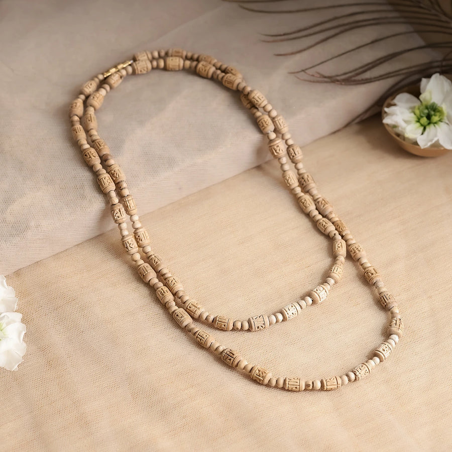 Original Radha Krishna Carved Tulsi Kanthi Mala | 100% Pure Natural Holy Basil Wood Beads Necklace for Daily Wear & Chanting